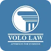 Logo featuring a blue circle with a white classical column and text "VOLO LAW" and "ATTORNEYS FOR EVERYONE.